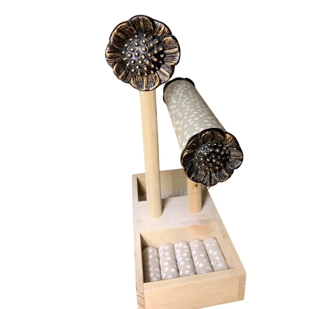 Wooden Jewelry Stand 2 Tier T-Bar Polka Dot Fabric Sunflower Floral Organizer